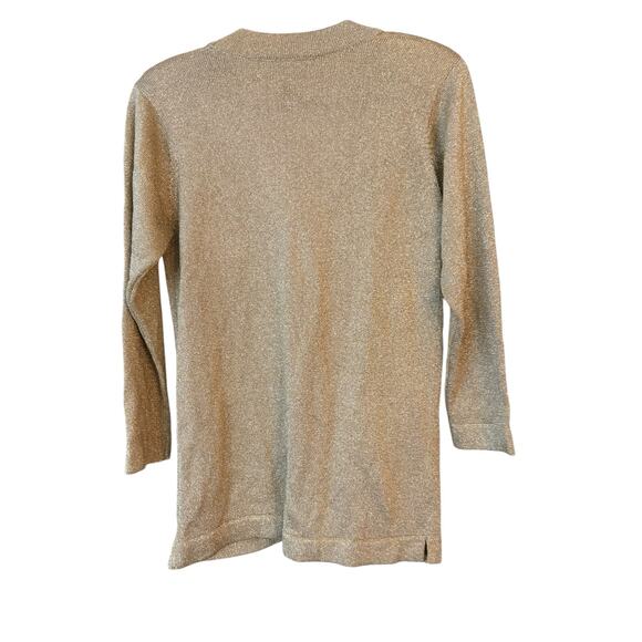 Adrienne Vittadini Gold Thread Cardigan Sweater 3 Button Front Long Line - Picture 2 of 8